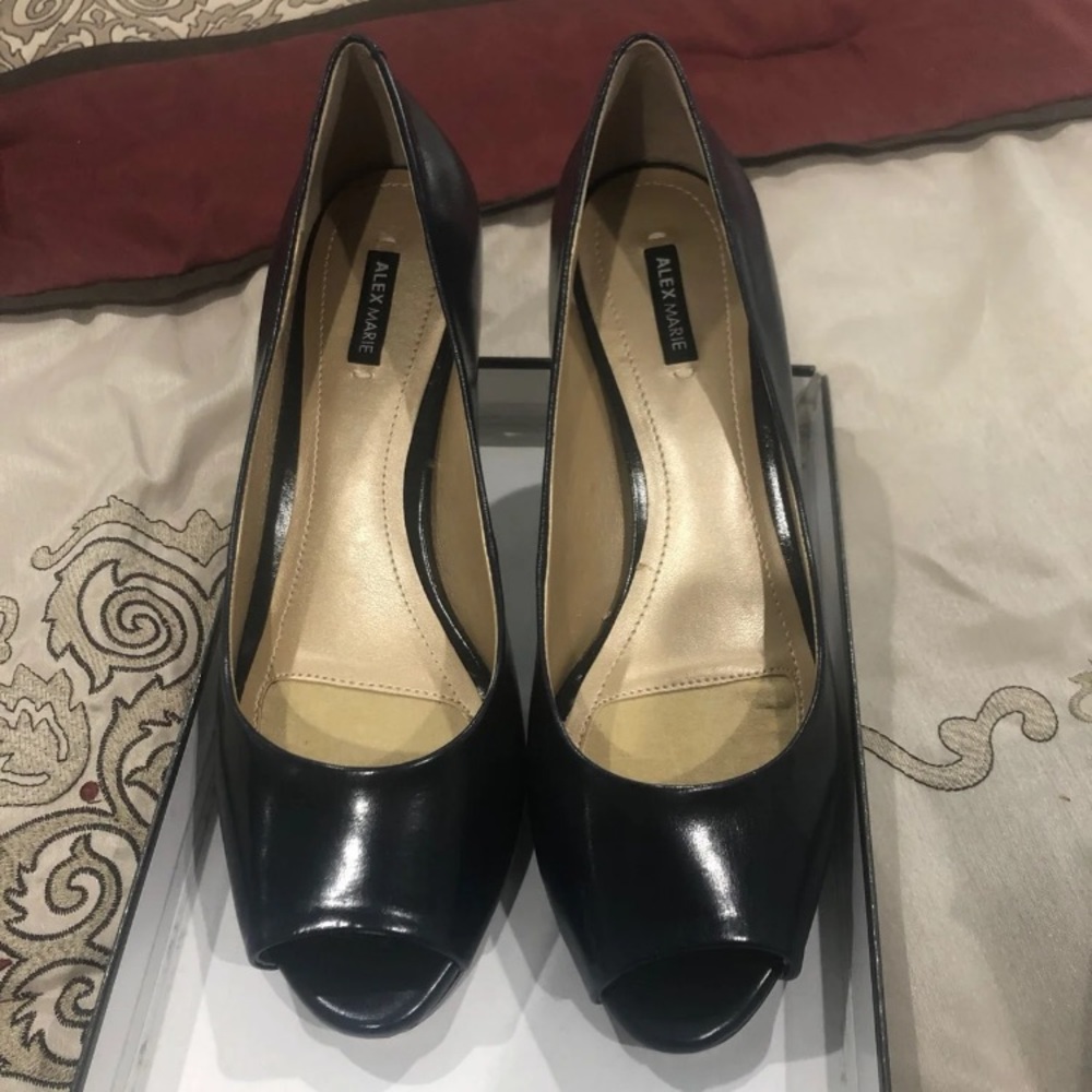 Alex Marie Navy Open Toe Heels